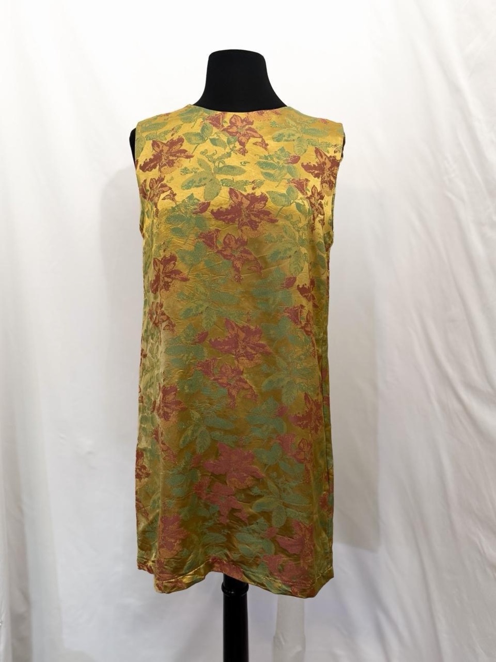Nasty Gal Collection Floral Jacquard Mini Shift Dress Gold Retro Size 2